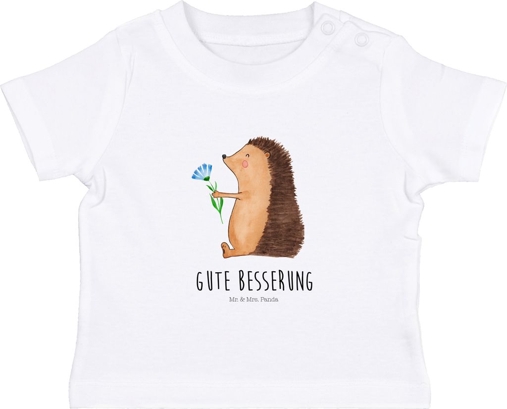 Mr. & Mrs. Panda T-Shirt Igel Blumen 0. - 6. Monat - Weiß - Geschenk, Gute Besserung, Krankenhaus, Besuch, Öko Baby, Krankheit, Lustige Sprüche,...