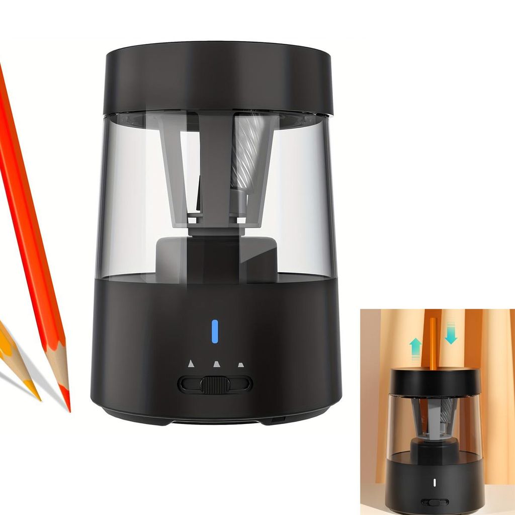 Elektrischer Anspitzer, wiederaufladbar 1800 mAh, für 6–8 mm Bunt- und Graphitstifte, 3 Spitzenstufen, USB-C, ideal für Kinder und Schule