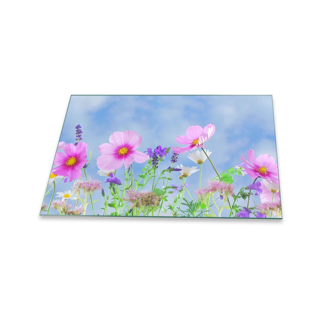 Herdabdeckplatte Glaskeramik 1 Teilig 80x52 Blumen Pink Abdeckung Glas Spritzschutz