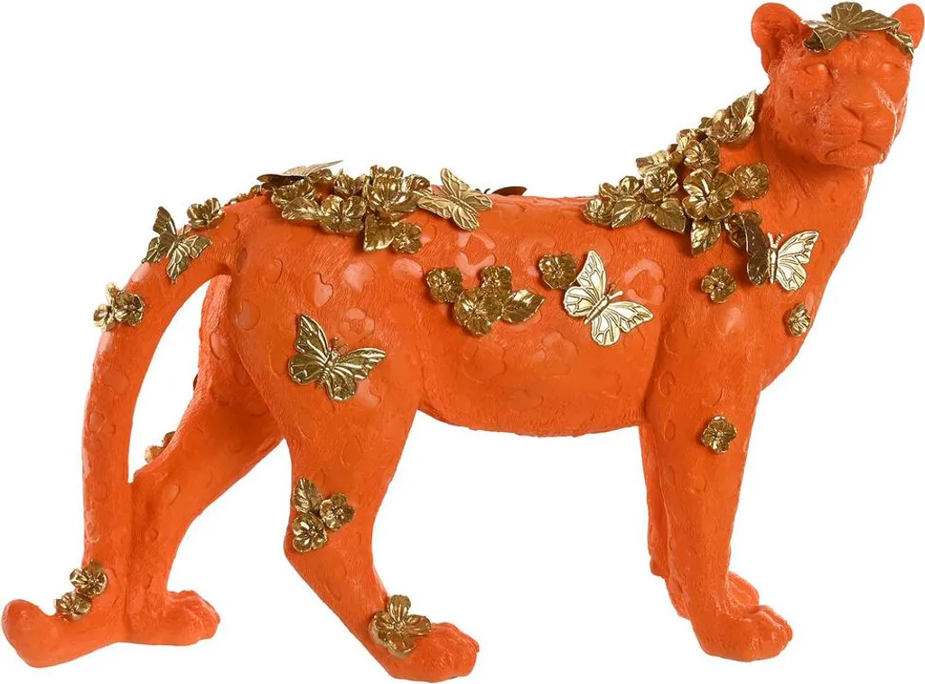 Figurine Léopard Orange Gold Home ESPRIT - Statuette Déco 60x21x43 cm