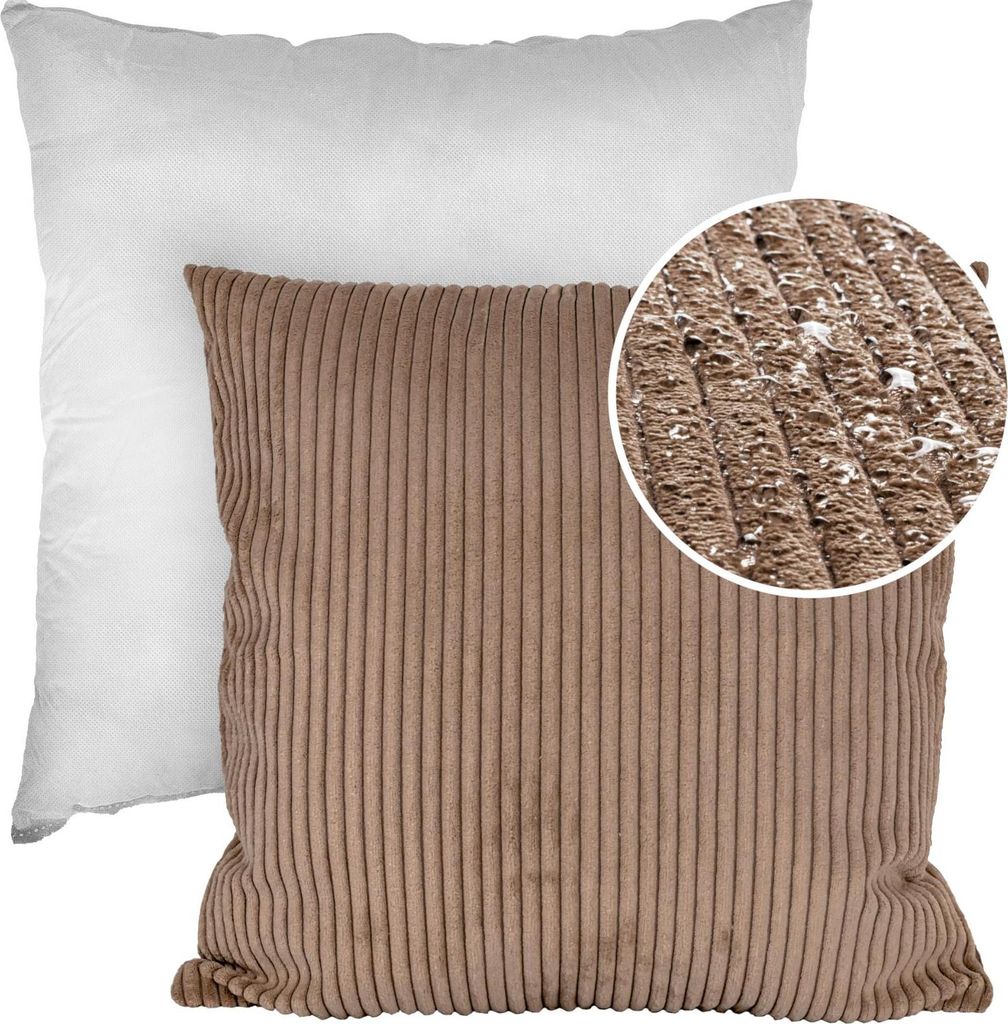 Dekokissen Kissenhülle mit Reißverschluss Sofakissen 40x40cm mit Füllung Einfarbig Cordsamt Braun