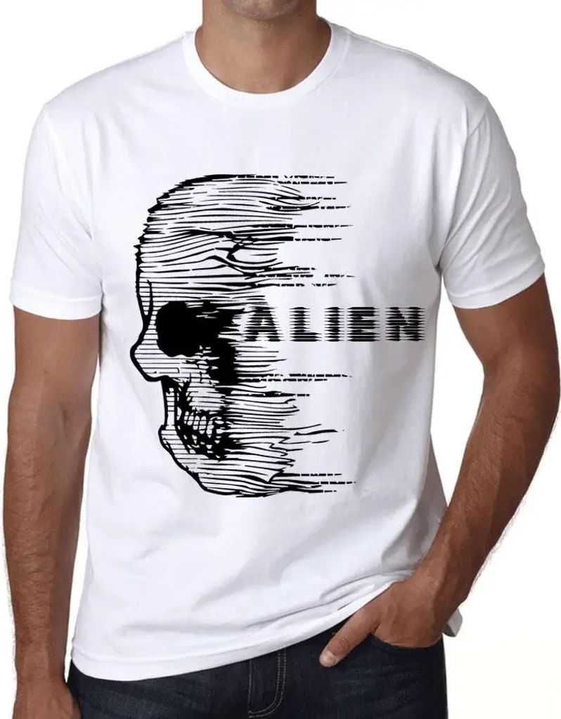 Herren Grafik T-Shirt Angst Schädel Alien – Anxiety Skull Alien – Öko-Verantwortlich Vintage Jahrgang Kurzarm Lustige Druck Geburtstag Gesche...