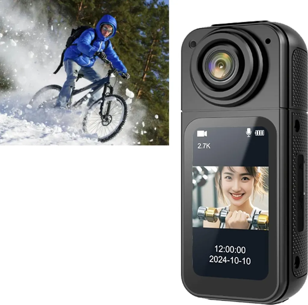 Mini caméra embarquée Wi-Fi rotative 180° haute résolution 2,7K noire