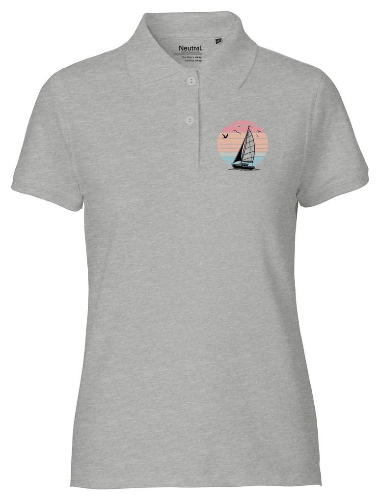 Huuraa Damen Polo Shirt Segelboot segeln M Sport Grey Bio Baumwolle Fairtrade Poloshirt Geschenkidee