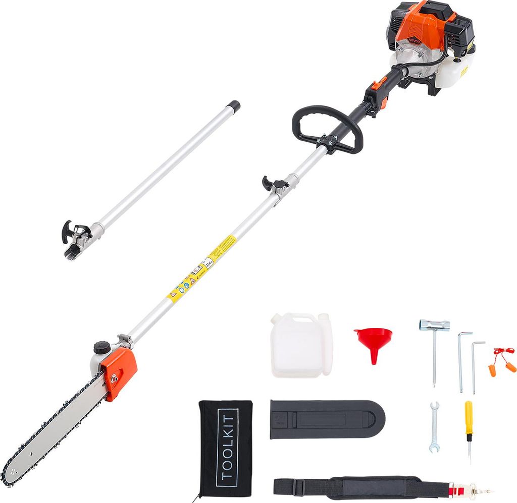 VEVOR Benzin Hochentaster, 2-Takt, 52 ccm, Motorsäge, Teleskopsäge mit 2,2–2,94 m ausziehbarer Stange, 35,6 cm Schwert, 850 ml Kraftstofftank, ...