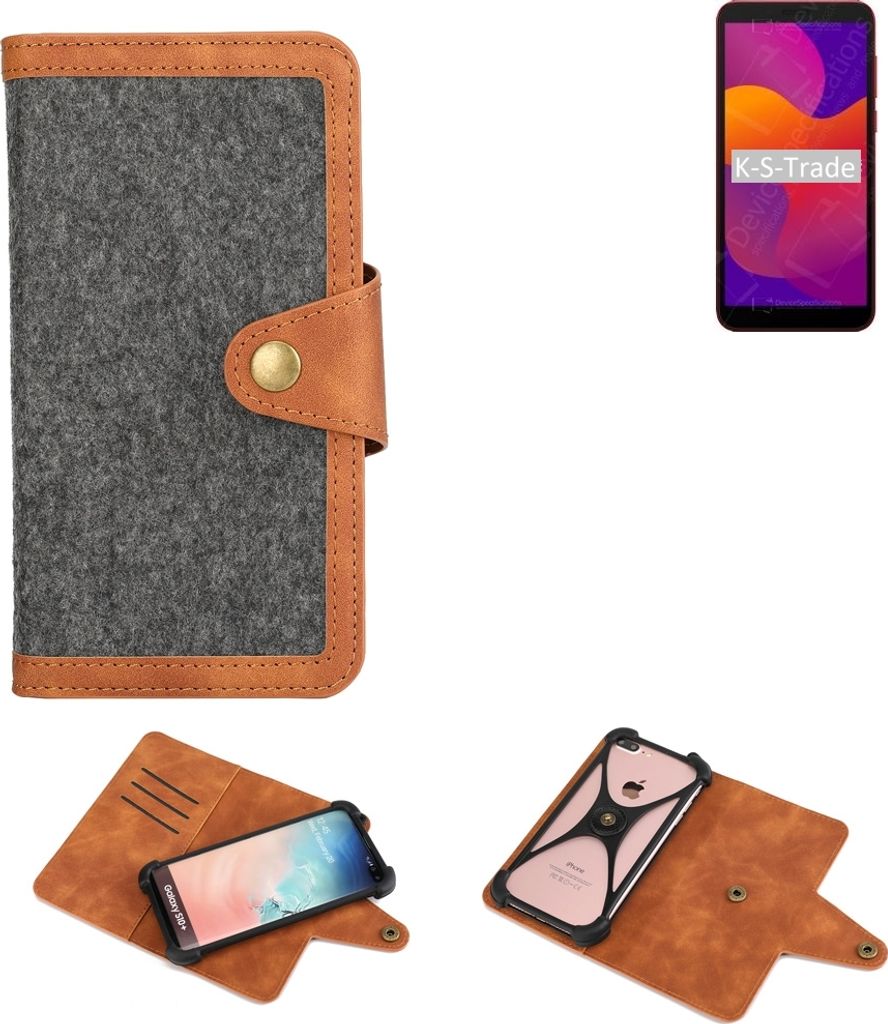K-S-Trade Schutzhülle Handyhülle kompatibel mit Huawei Honor 9S Filz Hülle Kunst-Leder dunkelgrau braun (1x)