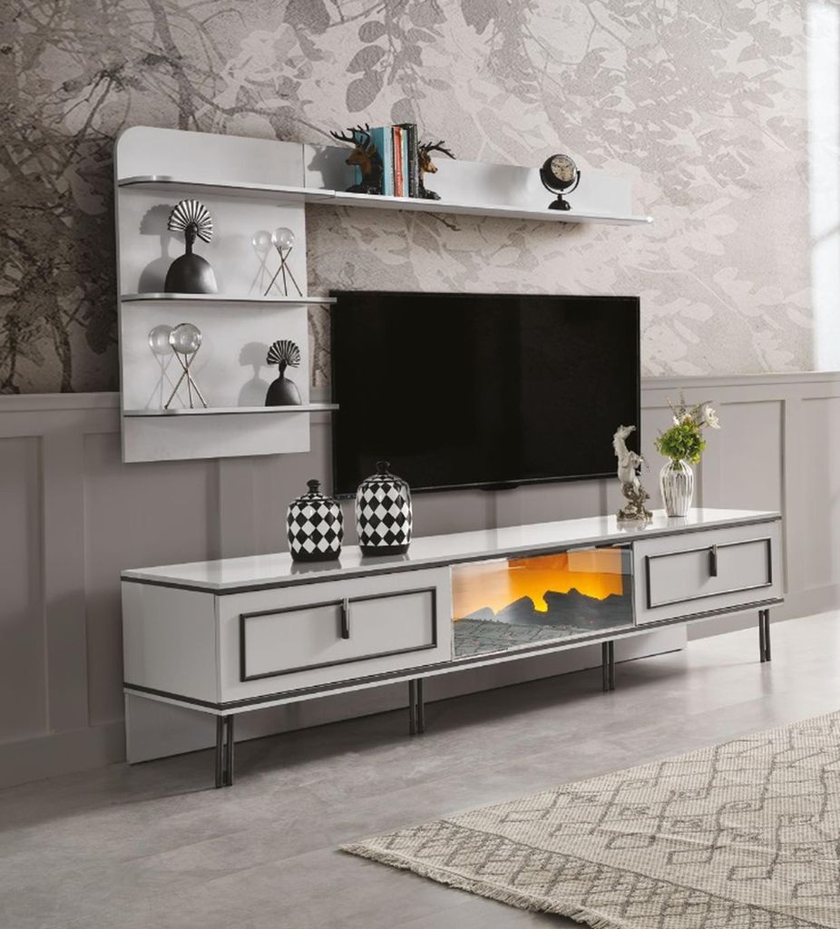 Wohnzimmer Set 2tlg TV Ständer and Regal weiß Holz Wohnzimmer Luxus neu