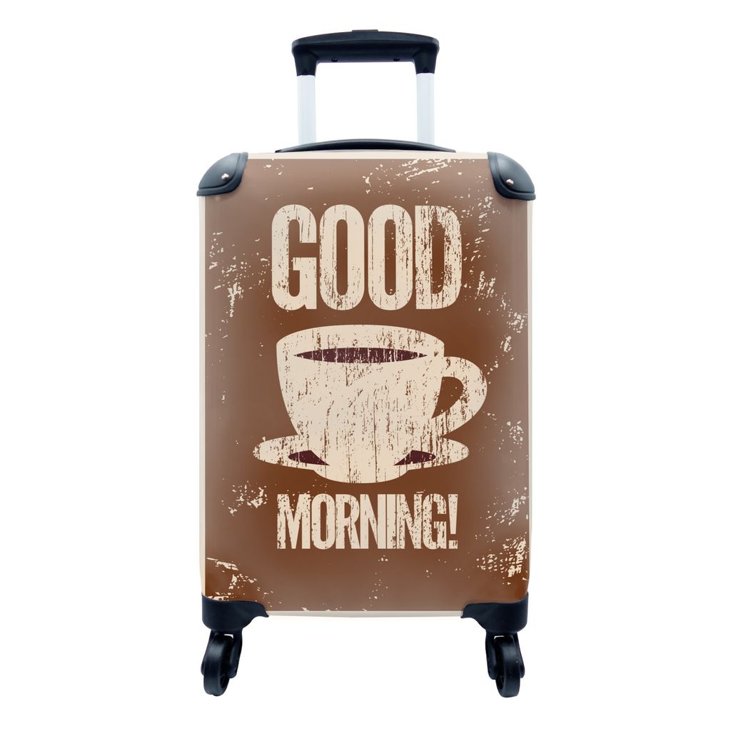 MuchoWow Koffer Handgepäck Trolley Rollkoffer Kleine Reisekoffer mit 4 Rollen - Vintage - Guten Morgen! - Kaffee - Zitate - Sprichwörter - Cabi...