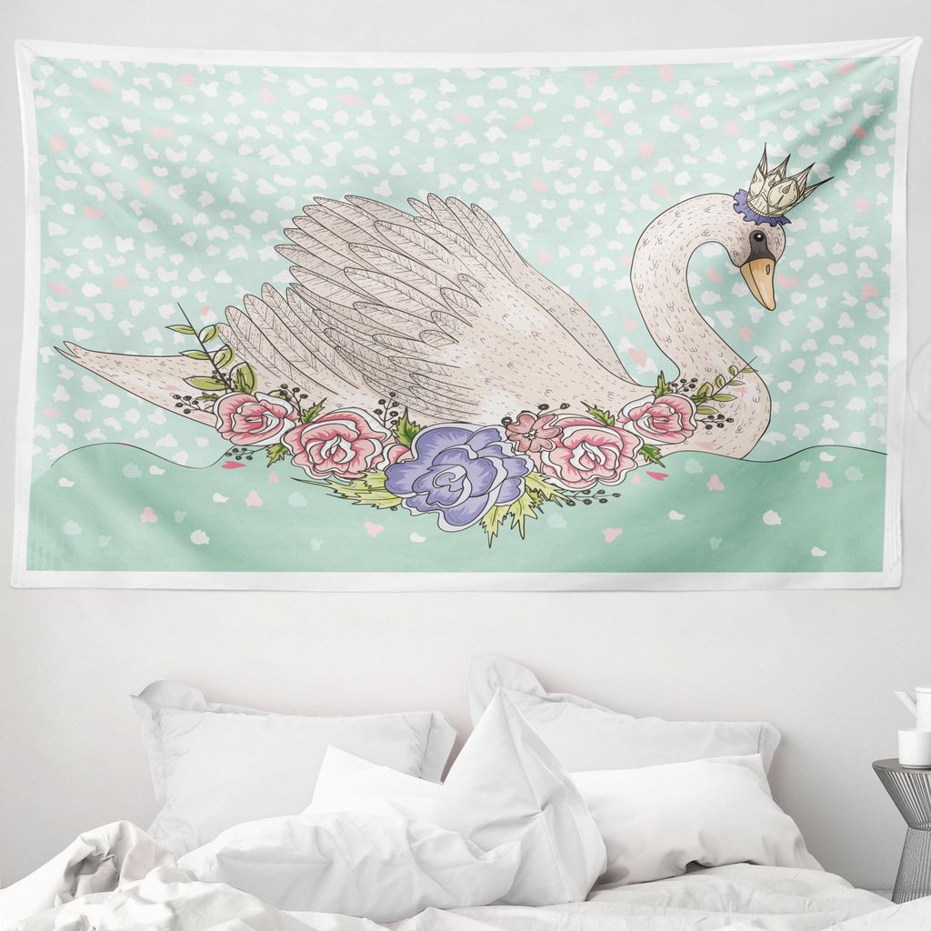 ABAKUHAUS Königin Wandteppich, Cartoon Schwan auf dem Wasser aus Weiches Mikrofaser Stoff Waschbar ohne Verblassen Digitaldruck, 230 x 140 cm, Min...