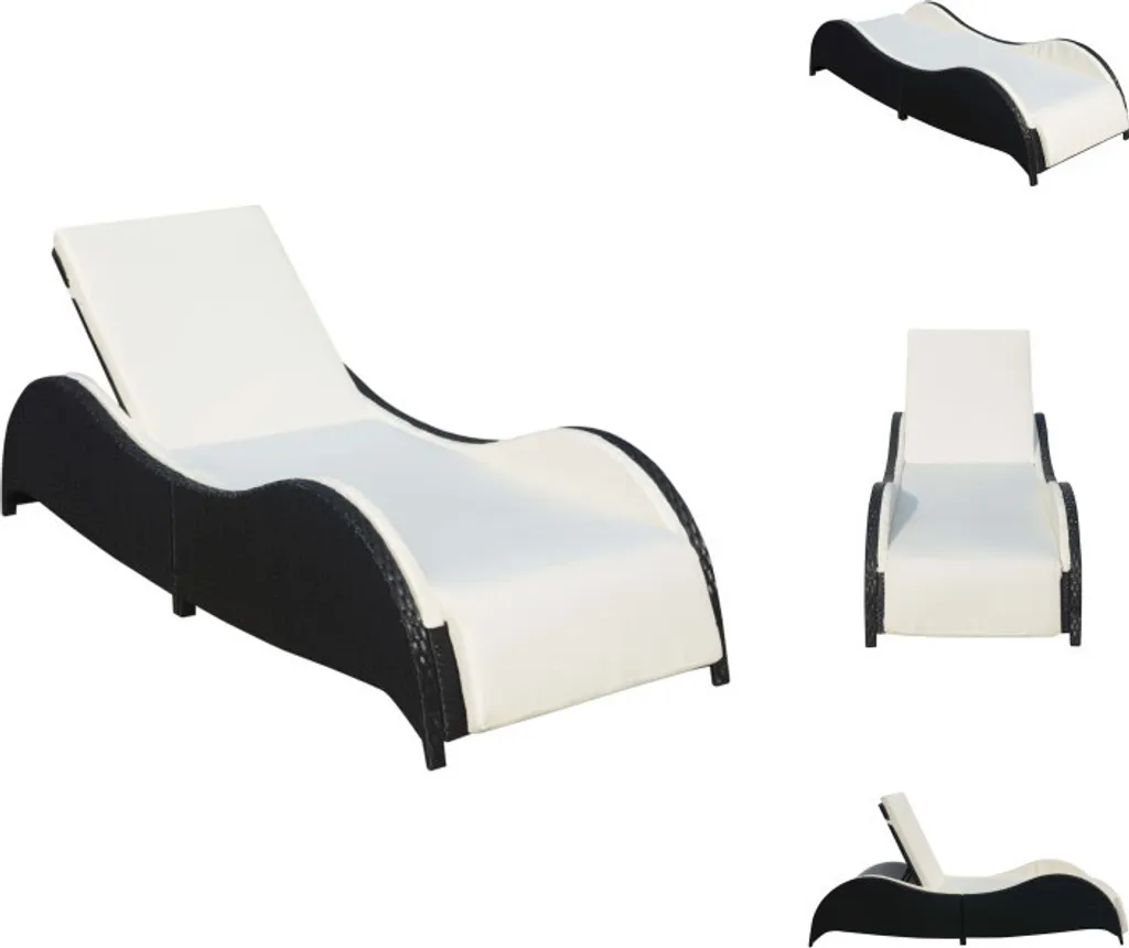 vidaXL Bain de soleil en résine tressée noire avec coussin moelleux