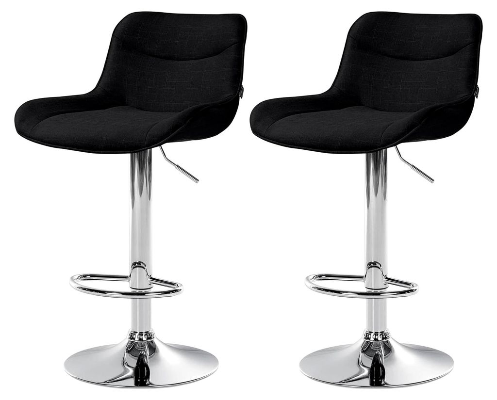 2er Set Barhocker Vonore Stoff mit Lehne, höhenverstellbar und 360 Grad drehbar, mit Fußstütze, Metallgestell und Bodenschoner, Farbe: schwarz, ...