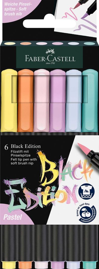 FABER-CASTELL Fasermaler Black Edition Pastell 6er Etui
