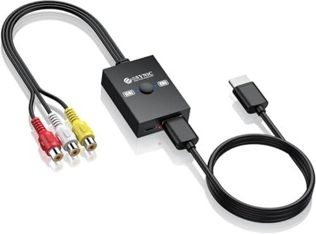 Cinch zu HDMI Konverter 1080P/720P 4:3/16:9 Umschaltung Composite CVBS AV Audio Video Adapter 50cm Kabel & USB-Netzkabel Kompatibel mit Wii/PS1/PS2...