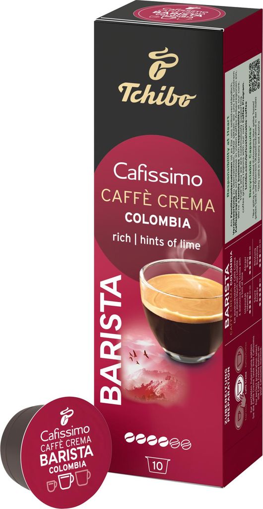 Tchibo Cafissimo Caffè Crema Colombia Kaffeekapseln, 10 Stück (Kaffee, ausdrucksstark mit Hauch von Limette), nachhaltig & fair gehandelt