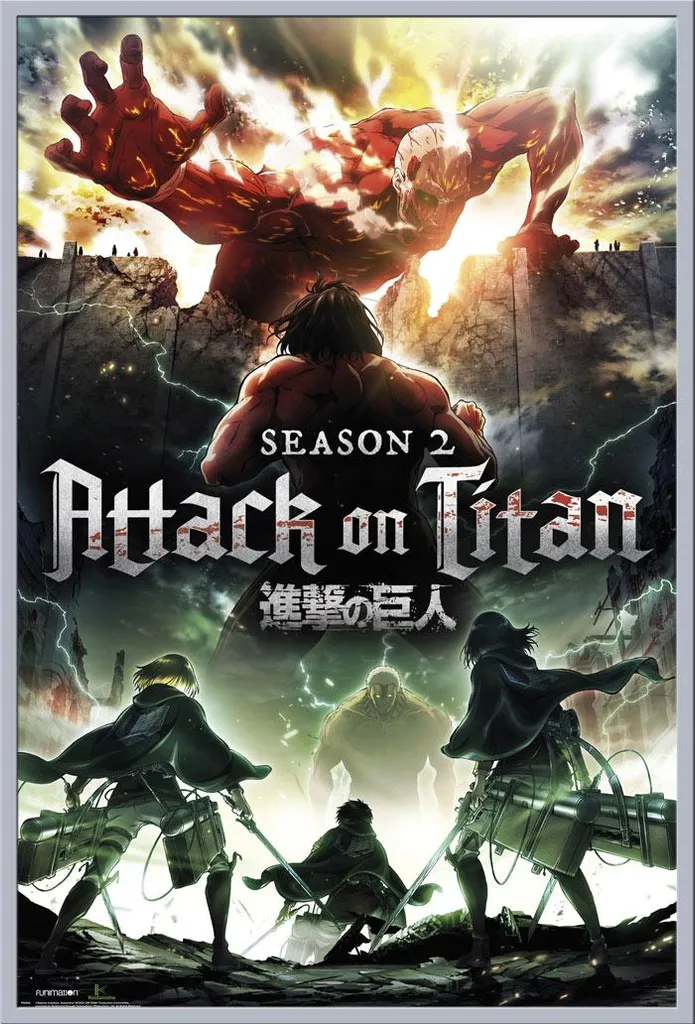 Affiche L'Attaque des Titans Saison 2 Cadre Argenté Shinsuke 61x91,5 cm