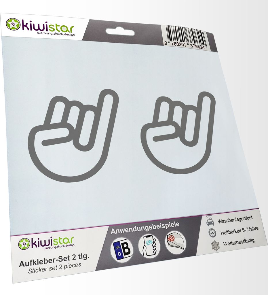 Kiwistar - 2x Kennzeichenaufkleber - grau - 21 mm Shocker Hand Aufkleber für Auto, Laptop, Fahrrad, LKW, Motorrad Mehrfarbig JDM Decal Racing