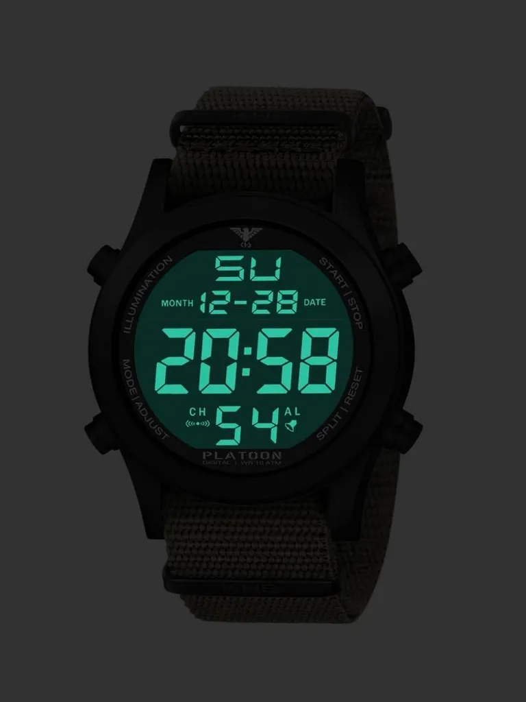Montre Digitale Étanche KHS Platoon Robuste avec Écran Rétroéclairé