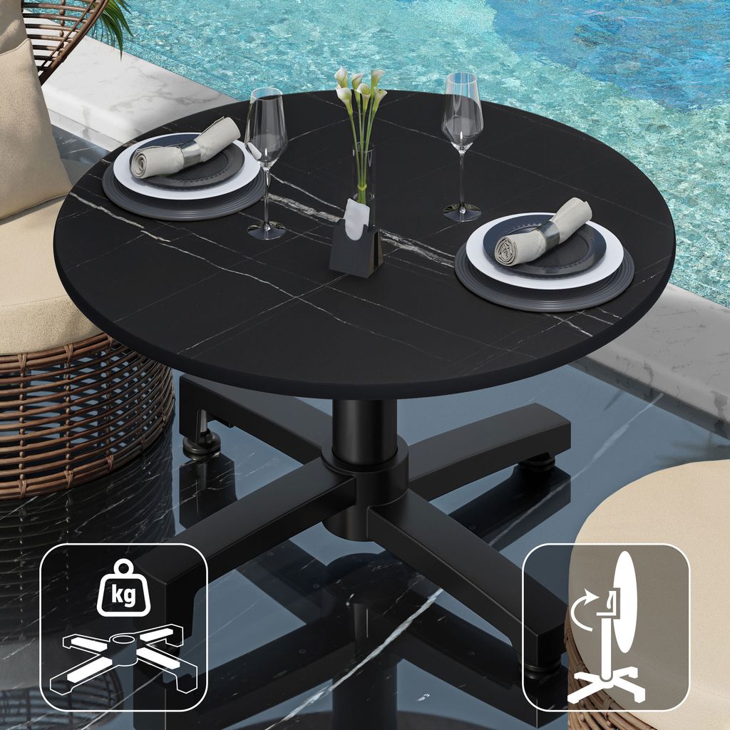CPBC | Compact Loungetisch | Ø:H 60 x 42 cm | Schwarz Marmor / Aluminium | Klappbar | Zusatzgewicht | Bistro Loungetisch Gastro Tisch