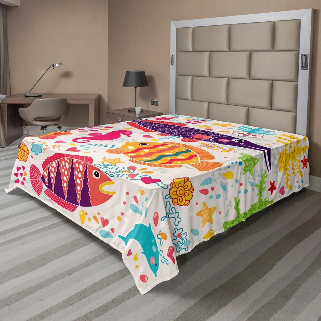 Drap de lit enfant motif vie sous-marine en tissu doux 244 x 205 cm