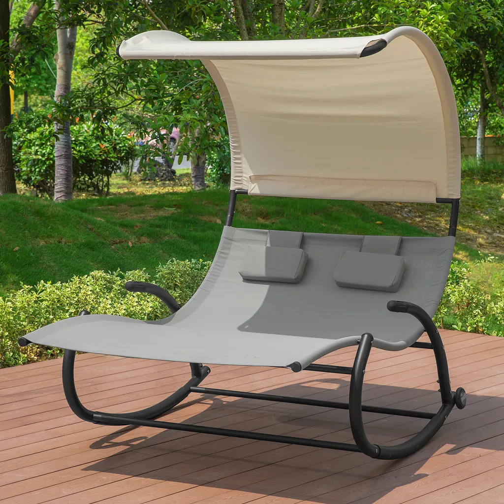 Chaise longue double à bascule 300kg charge max avec toit gris SoBuy