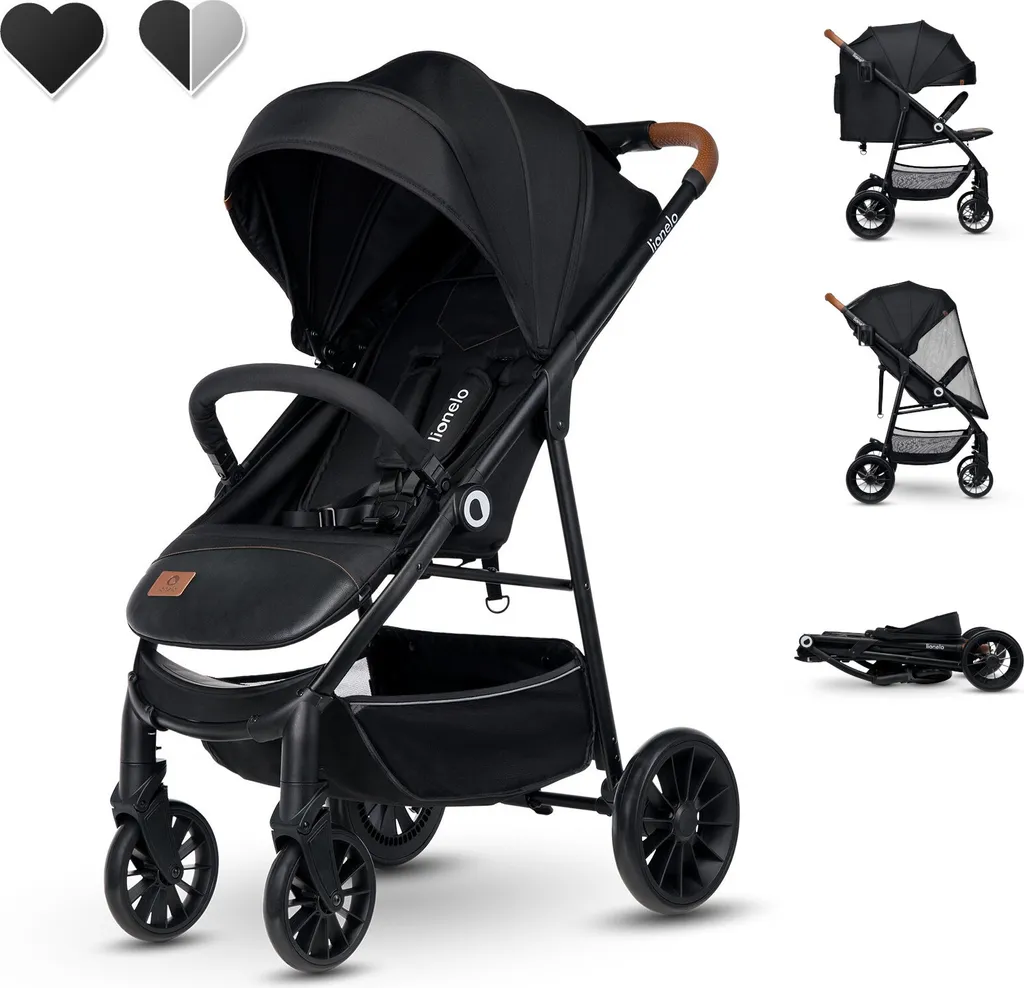 Lionelo Zoey Poussette Canne avec Position Allongée et Canopy XXL Noir