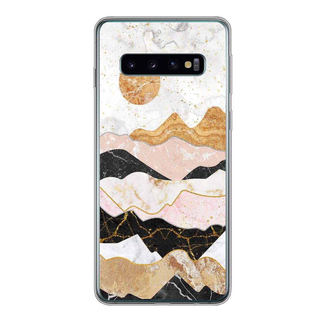MuchoWow Handyhülle Schutzhülle Hülle für Samsung Galaxy S10 Marmor - Gold - Pastell Silikon Softcase Handy Hülle - Handytasche