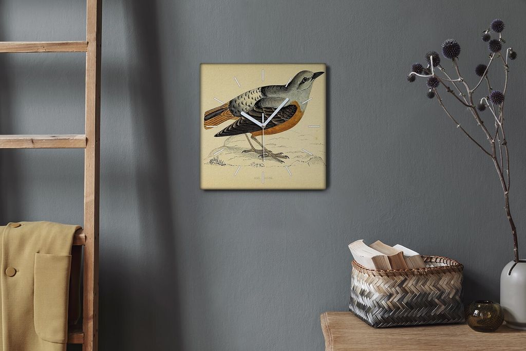 Coloray Hodiny Unikátní 30x30 cm Tiché hodiny Pro obývací pokoj a kuchyň Nástěnné hodiny Plátno Bílé ručičky hodin - Kresba ptáků