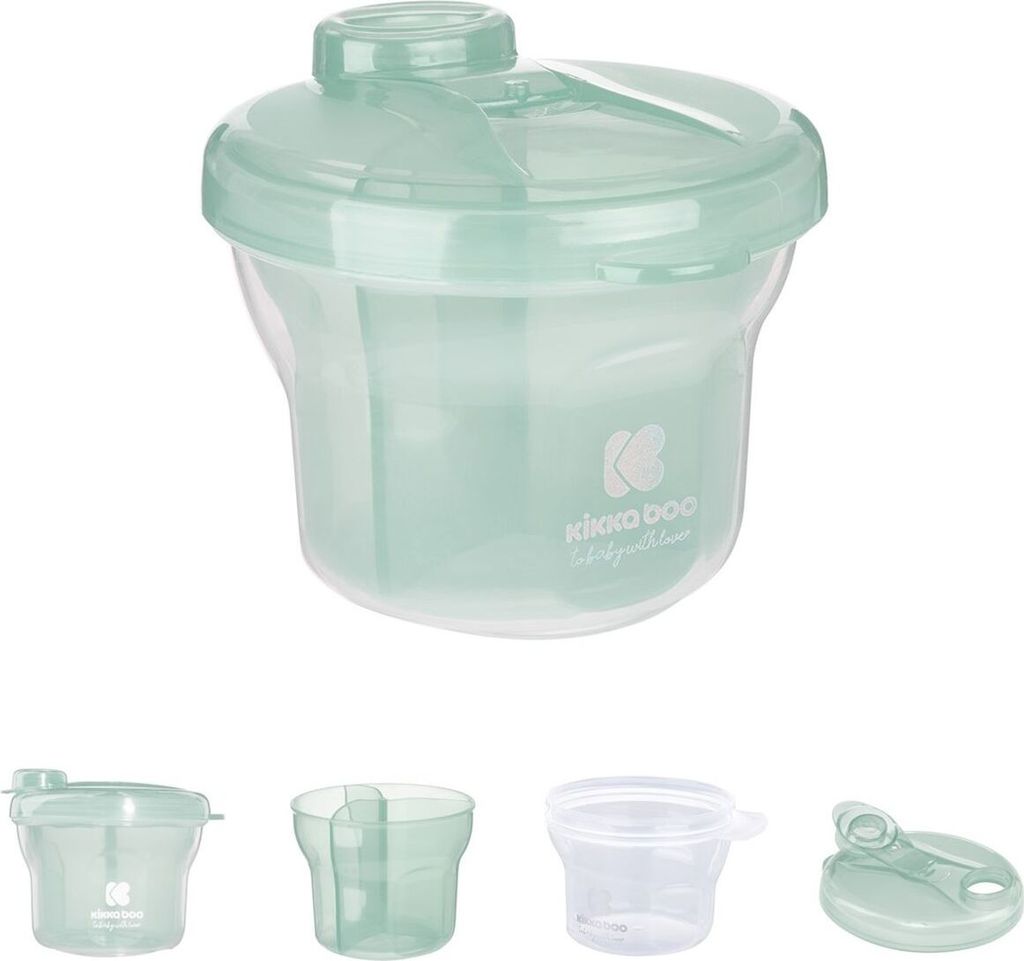 Kikkaboo Milchpulver Behälter 2 in 1 Snackbecher, drei Ablagefächer, Deckel hellgrün