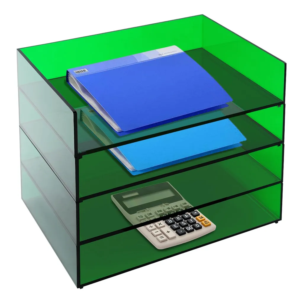 Organiseur de bureau acrylique 4 niveaux vert empilable 31,5x22x26 cm