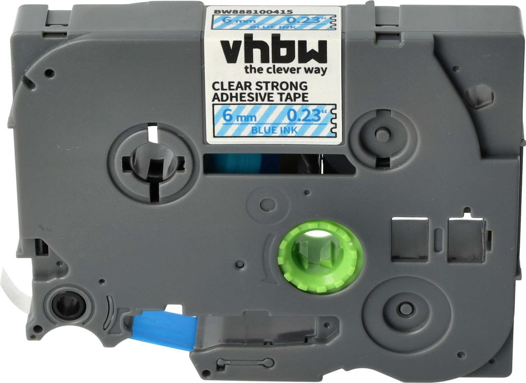 vhbw Schriftband-Kassette kompatibel mit Brother PT E300VP, E500, E500VP, E550W, E550WVP Etiketten-Drucker 8m x 6mm Blau auf Transparent, Laminiert