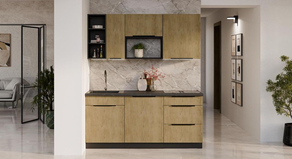 Küchenzeile Cremona schwarz 180 cm 8 Schränke