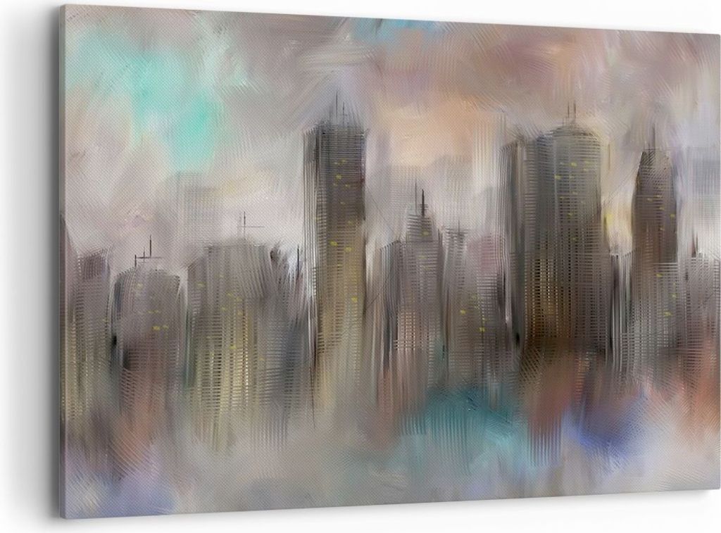 Bild auf Leinwand - Leinwandbild - Stadt Abstraktion - 100x70cm - Wand Bild - Wanddeko - Wandbilder - Leinwanddruck - Bilder - Kunstdruck - Wanddek...