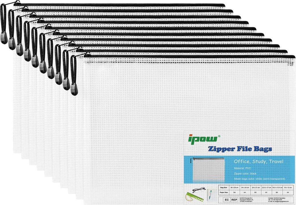 10-Pack Dokumententasche A4, Rei?verschlussbeutel Mesh Taschen Set Zipper Beutel fš¹r Datei, Papier, Dokumente, Kosmetika und Reiseutensilien