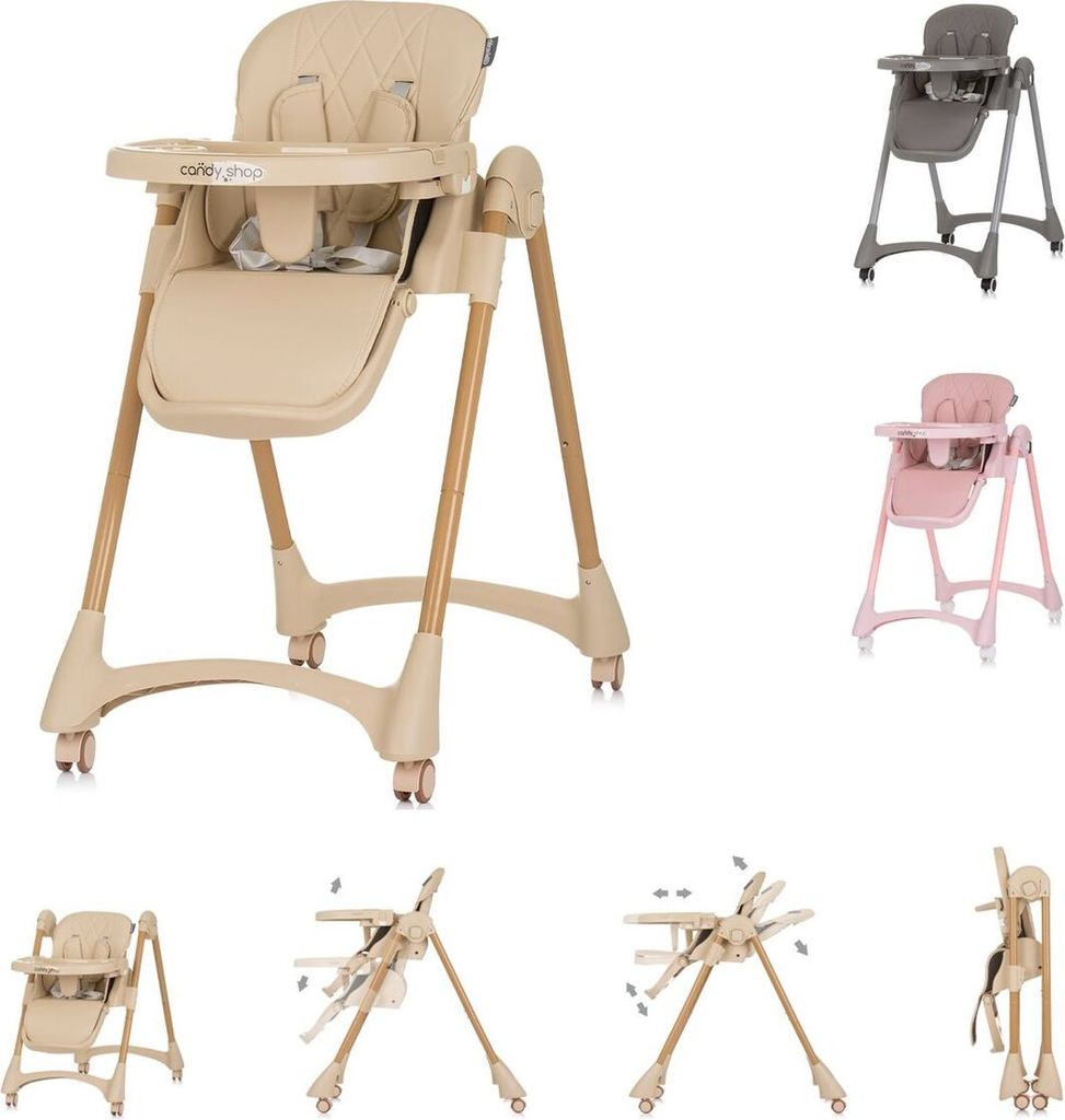 Chipolino Chaise haute Candy Shop, 4 roulettes, réglable, Image du produit 