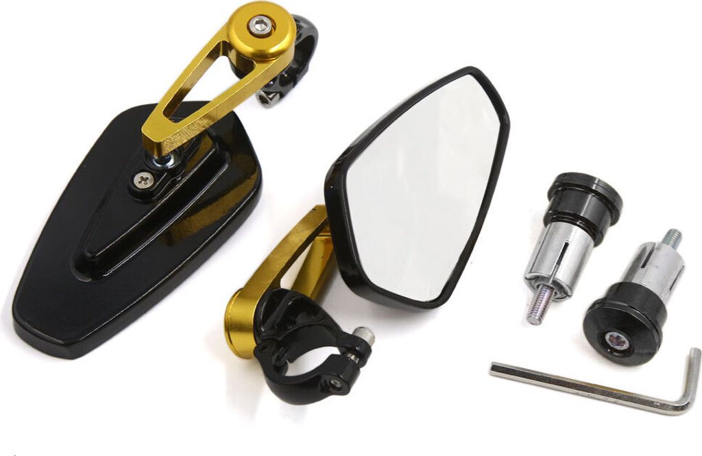 Paar Schwarz-Goldene Rückspiegel mit 22mm Lenkerenddurchmesser für Motorräder