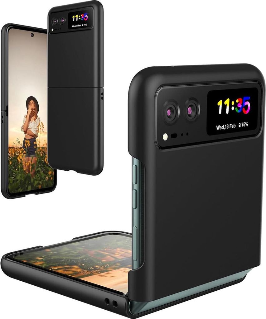 Conie Kunststoff Schutzhülle für Motorola Razr 40 Tasche Hard Case Cover Bumper Hartplastik Hülle in Schwarz matt