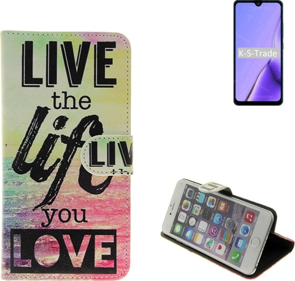 K-S-Trade Schutzhülle Handyhülle kompatibel mit Cubot Note 7 360° Wallet Case ''live life love'' Klapphülle Tasche Etui Smartphone Flip cover (1x)