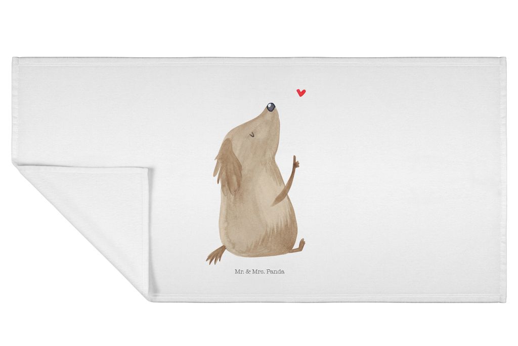 Mr. & Mrs. Panda Handtuch Hund Liebe - Weiß - Geschenk, Flauschtuch, Hunde, 100x50, Sprüche, 50x100, Herz, kleines