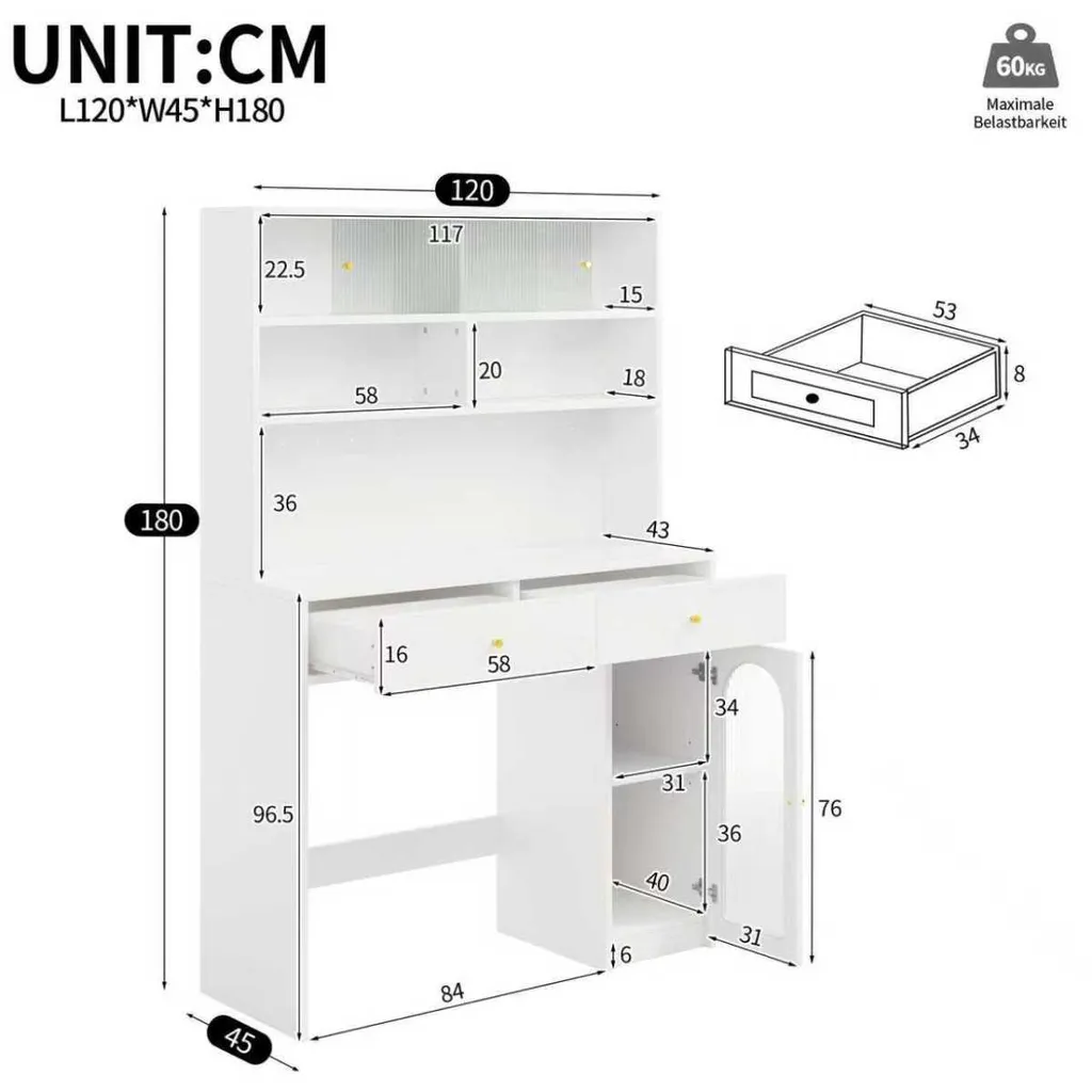 Meuble de cuisine blanc avec bar de rangement et étagère réglable
