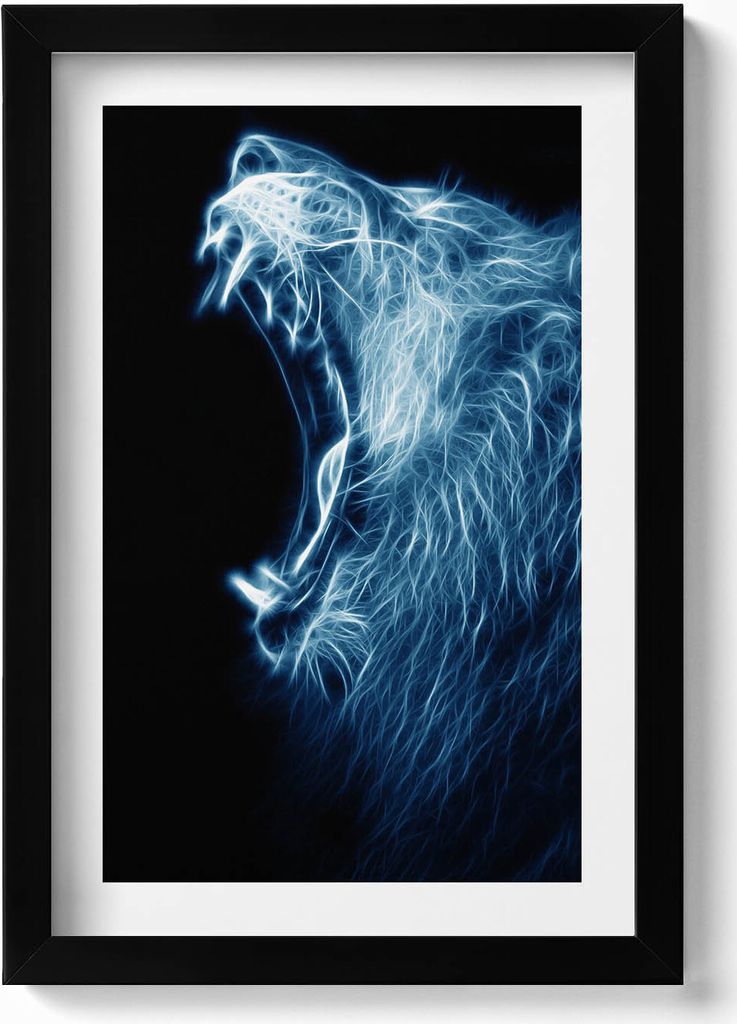 Körpersprache des wilden Löwen– Wandbild mit Rahmen – Gerahmtes Bild – Wanddekoration – 20x30 cm – Schwarz