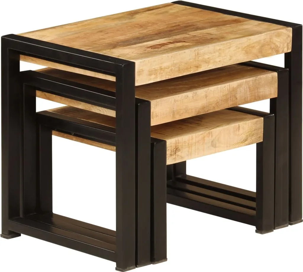 vidaXL Tables d'ensemble 3 pcs en Bois de Manguier Massif Naturel - 9