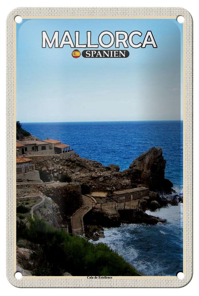 Blechschild Reise 12x18cm Mallorca Spanien Cala de Estellences Deko