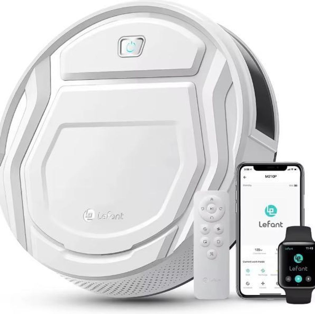 Roboterstaubsauger, 2200 Pa Saugkraft, Steuerung über WLAN-App und Alexa, 120 Min. Laufzeit, Tierhaare, M210 Pro Weiß