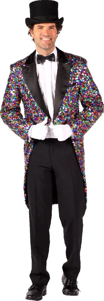 T2452-9901-L bunt Multicolor Herren Pailletten Frack-Jacke Partykostüm Gr.L