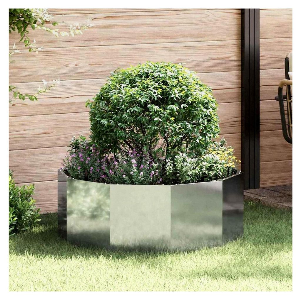 Pflanzkübel Silber 90 x 90 x 35 cm aus verzinktem Stahl, Pflanzkasten für Gemüse und Blumen auf Balkon, Terrasse und im Garten