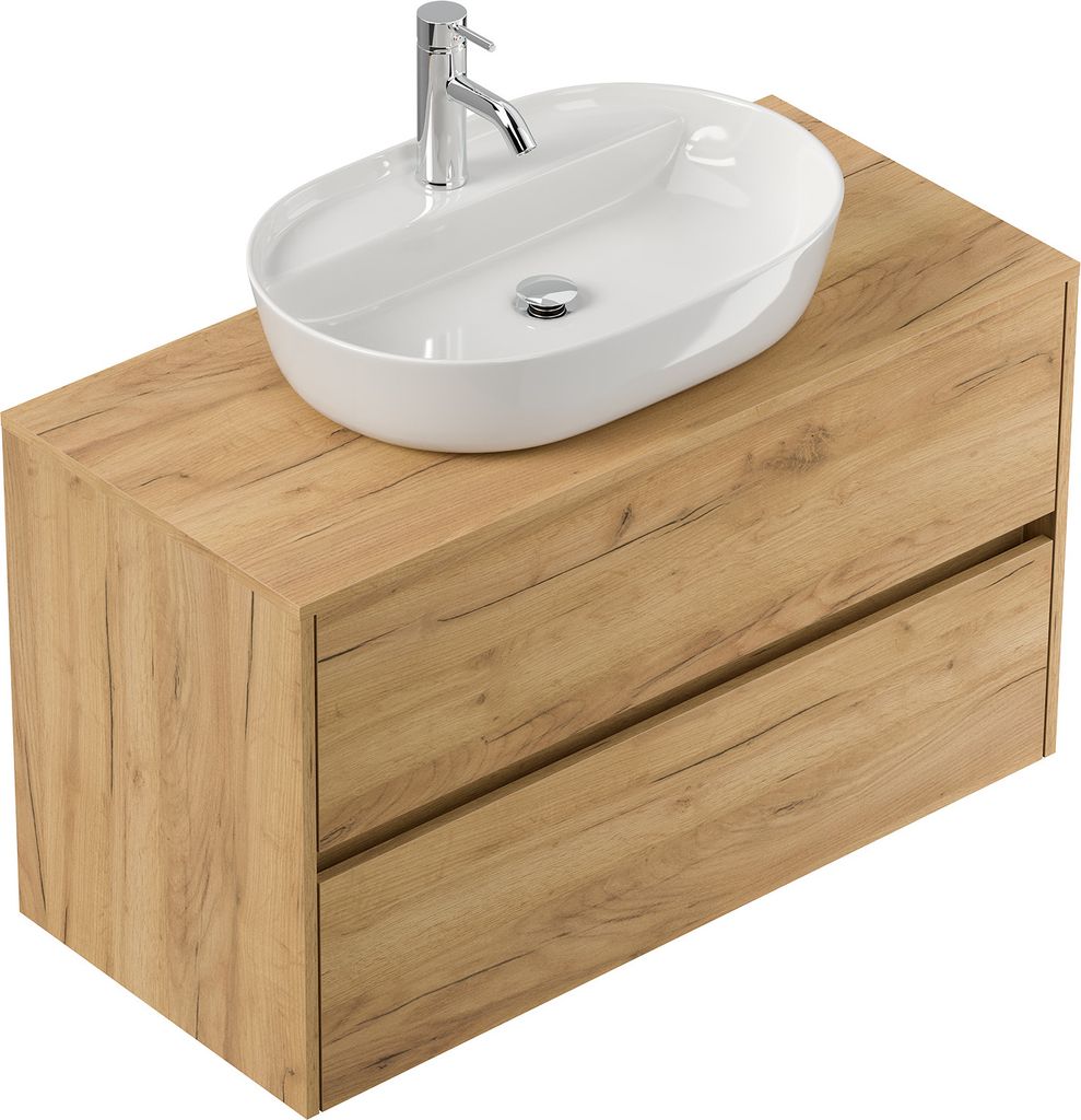 Badmöbel Taifun 100cm mit Design Aufsatzwaschbecken eiche gold : Eiche Gold