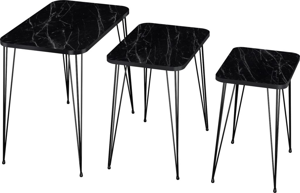 Set di tavoli 'Rudkøbing' set di 3 angolari in marmo nero Immagine del prodotto 