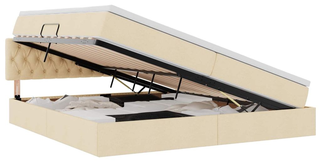 vidaXL Aufbewahrungsbett mit Matratze Creme 200 x 200 cm Holzwerkstoff