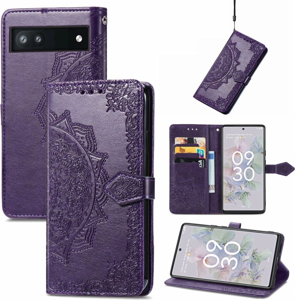 König Design Hülle kompatibel mit Google Pixel 6A Kunstleder Handyhülle - Handy Case Violett