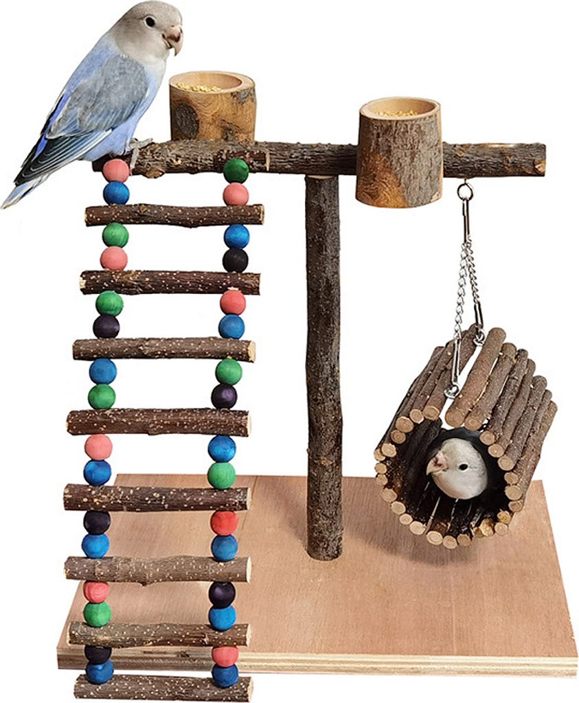 Vogelspielplatz Aus Holz, Vogeltrainingsständer, Spielhalle, Ständer Mit Futternapf, Leiterschaukeln Für Sittiche, Sittiche(Schaukelmodell)